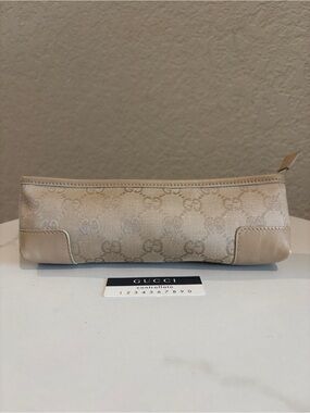 Gucci Beige GG Monogram Canvas Cosmetic Pouch